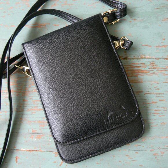 MINICAT BLACK FLAP CROSSBODY CELL PHONE HOLDER MIRROR BAG - Picture 1 of 5